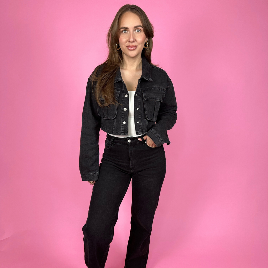 Cropped Denim Jacket Black